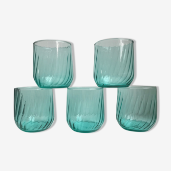 Set of 5 water green water glasses 50s