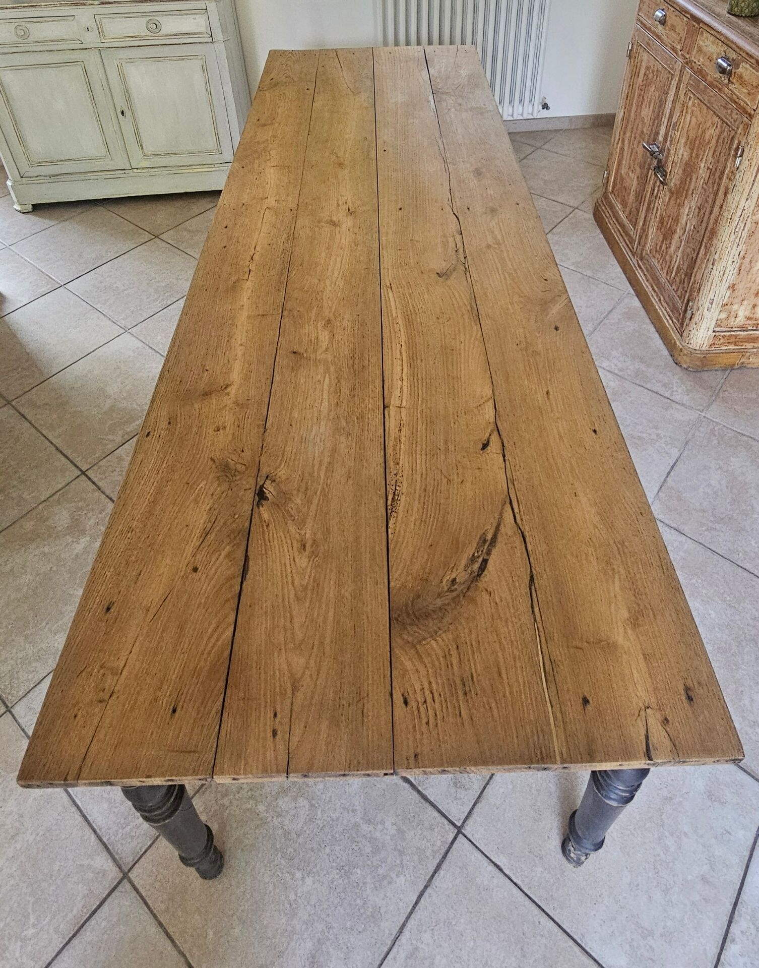 Table de ferme chêne massif 250cm d’office vintage 10-12 personnes