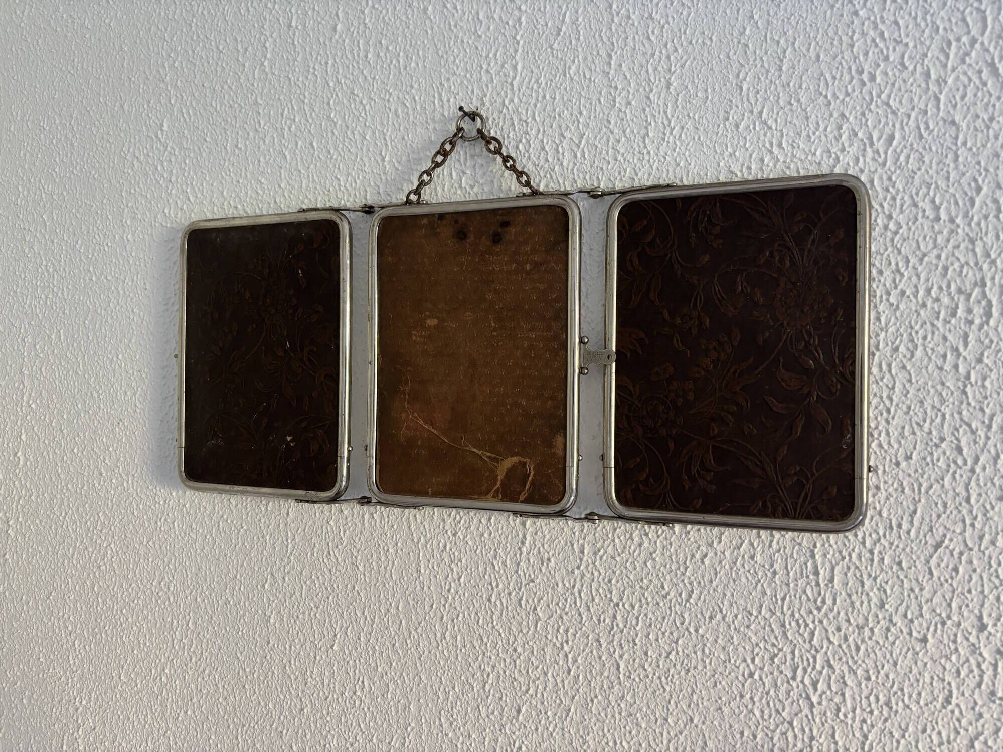 Vintage mirror 1900 triptych barber Le Solide Paris Art Nouveau - 21 x 50