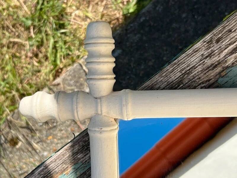 Vintage wooden turned mirror, white, rectangular, 1940s.