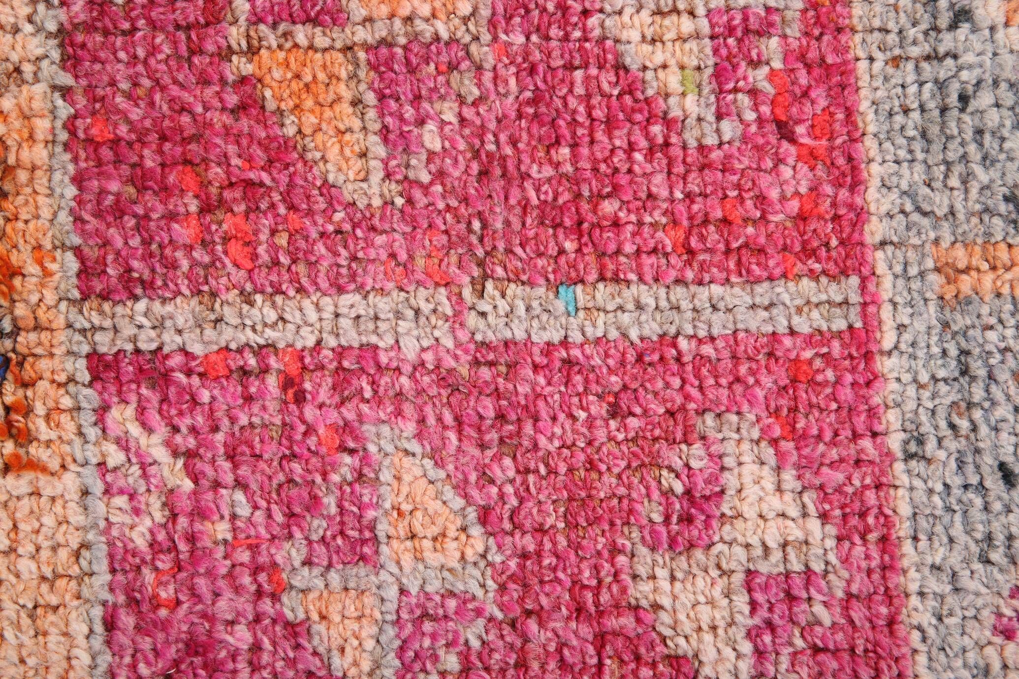Raspberry Pink Tribal Vintage Runner Rug, Turkish Hallway Carpet,102x322 Cm
