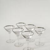 Set of 6 cocktail / martini glasses, chrome rim, Art Deco, 1930s
