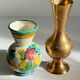Vintage handcrafted ceramic and brass vases