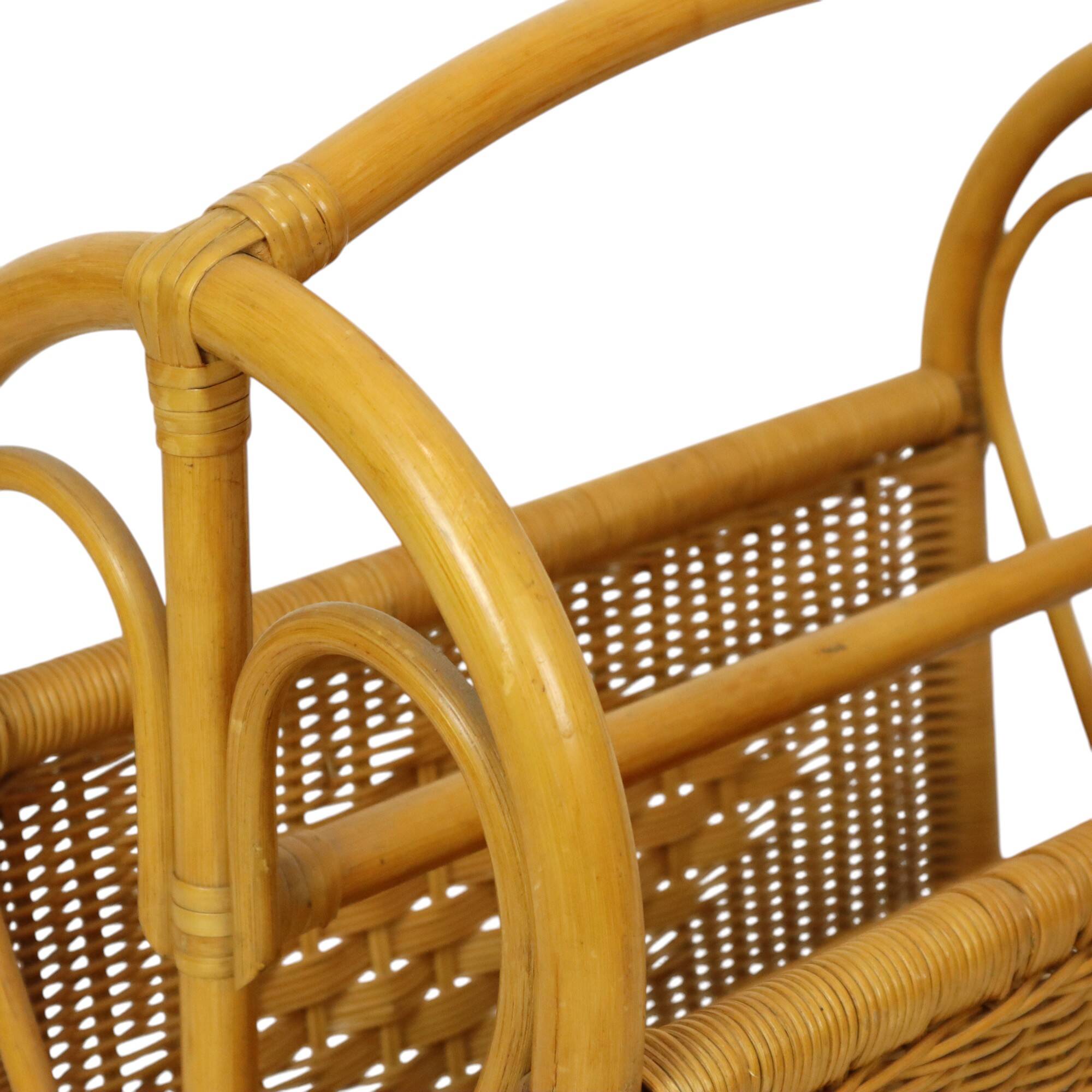 Vintage Boho Bamboo Rattan Magazine Rack 80s