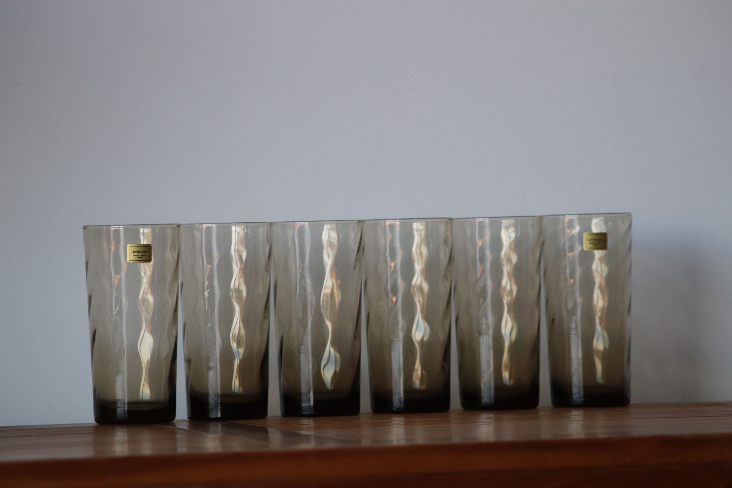 6 high smoked glasses vintage luminarc
