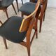 Set of 6 teak and black imitation leather chairs, Scandinavian design from the 70s vintage