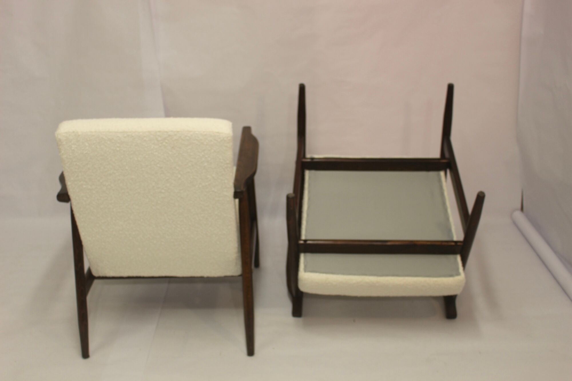 Pair of armchairs Henryk Lis 300-190 years 1970 fabric white buckle.