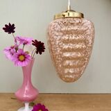 Vintage art deco globe pendant light in pink clichy glass
