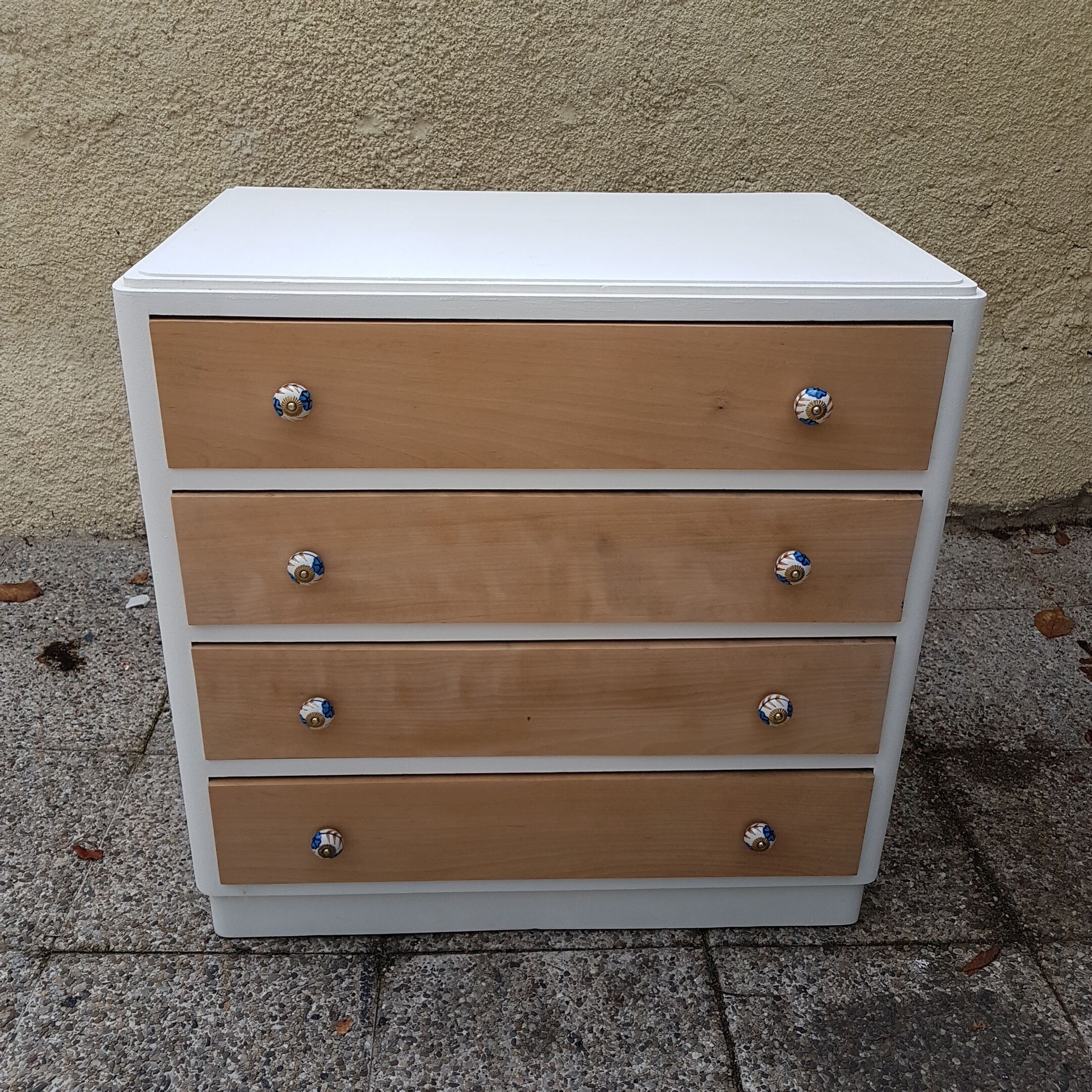Large chest of drawers vintage wood white year 50