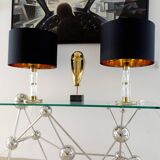 Paire de lampes XXL vintage, Verre Laiton