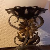 Pair of vintage wrought iron and opaline lamps from the 1960s.