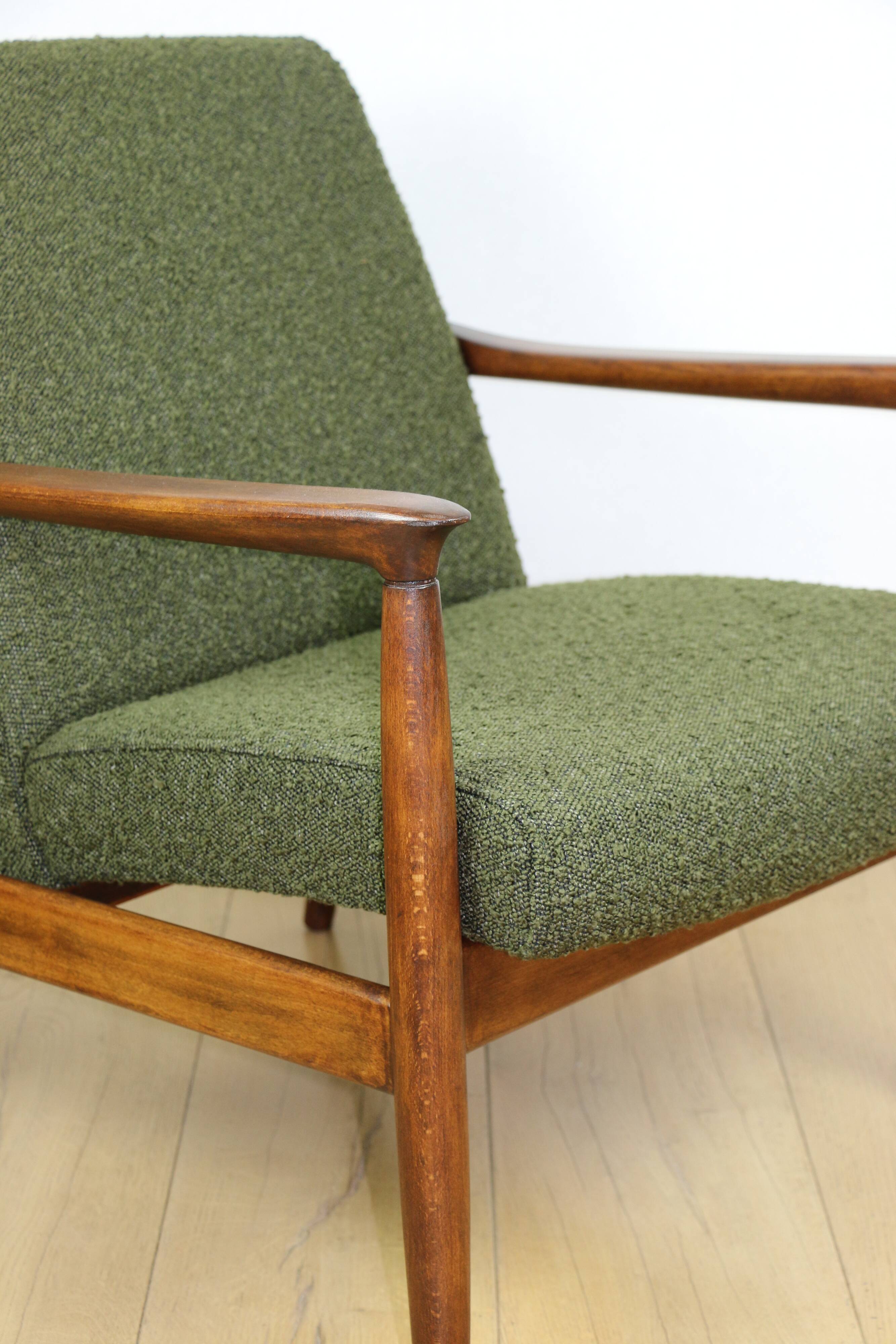 GFM-64 armchair, design by Edmund Homa from the 60s, olive green boucle - 2 pieces available