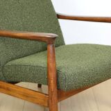 GFM-64 armchair, design by Edmund Homa from the 60s, olive green boucle - 2 pieces available