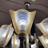 Ceiling light / Chandelier Atelier Petitot Paris, glass and nickel-plated metal, Art Deco, 1930s – France