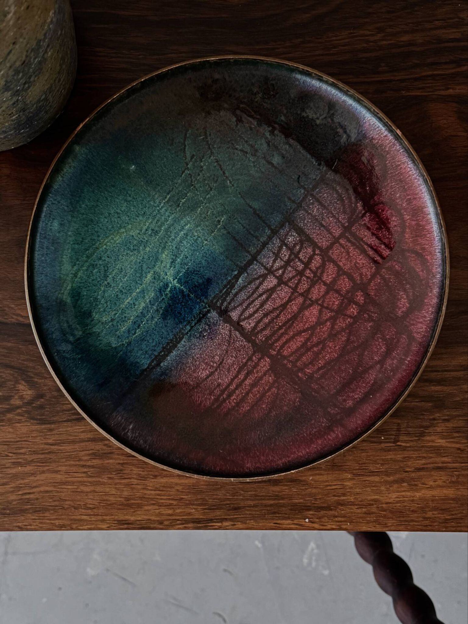 Scandinavian catchall bowl email on copper Bjørnstad Norway 1970