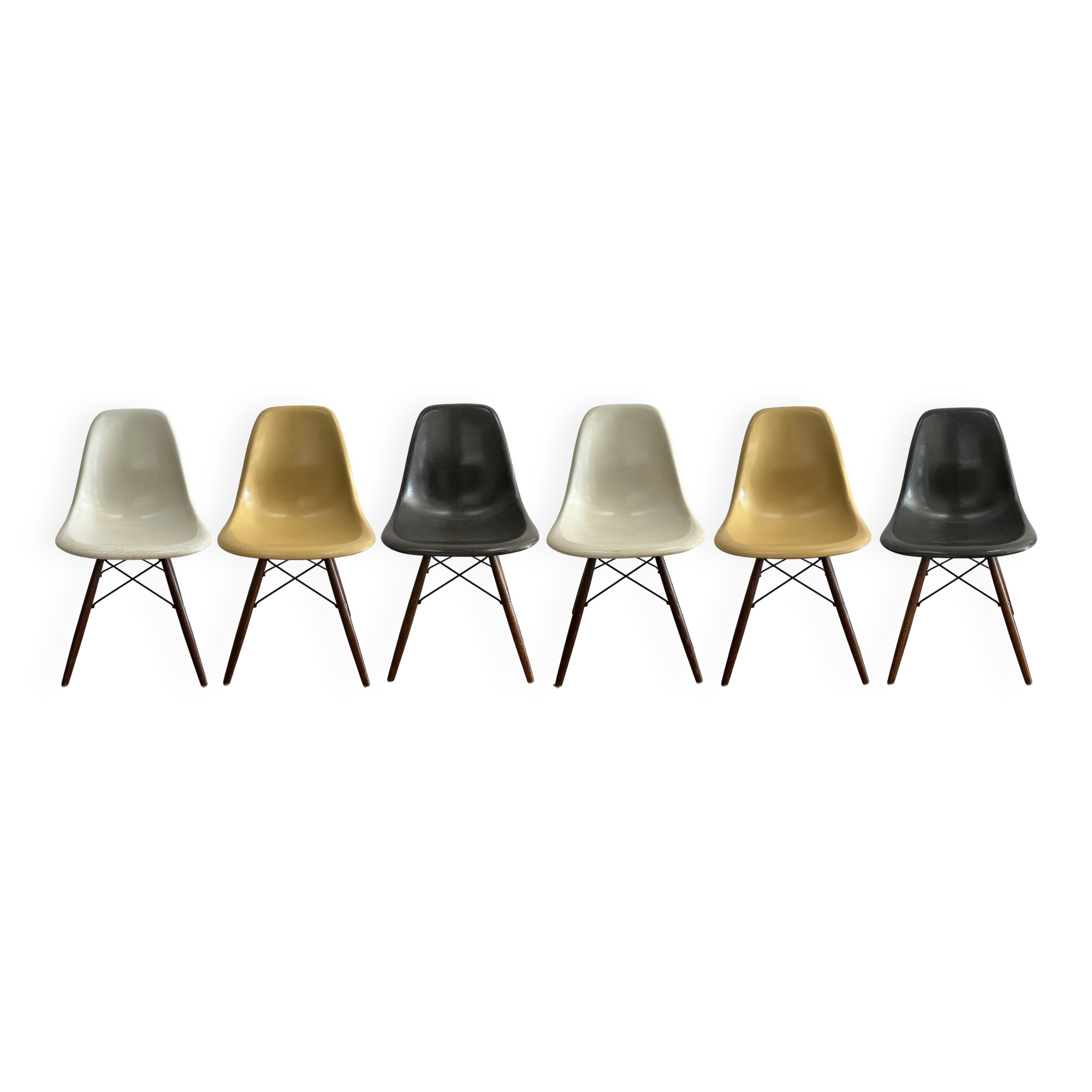 Set of 6 original Eames DSW chairs by Herman Miller