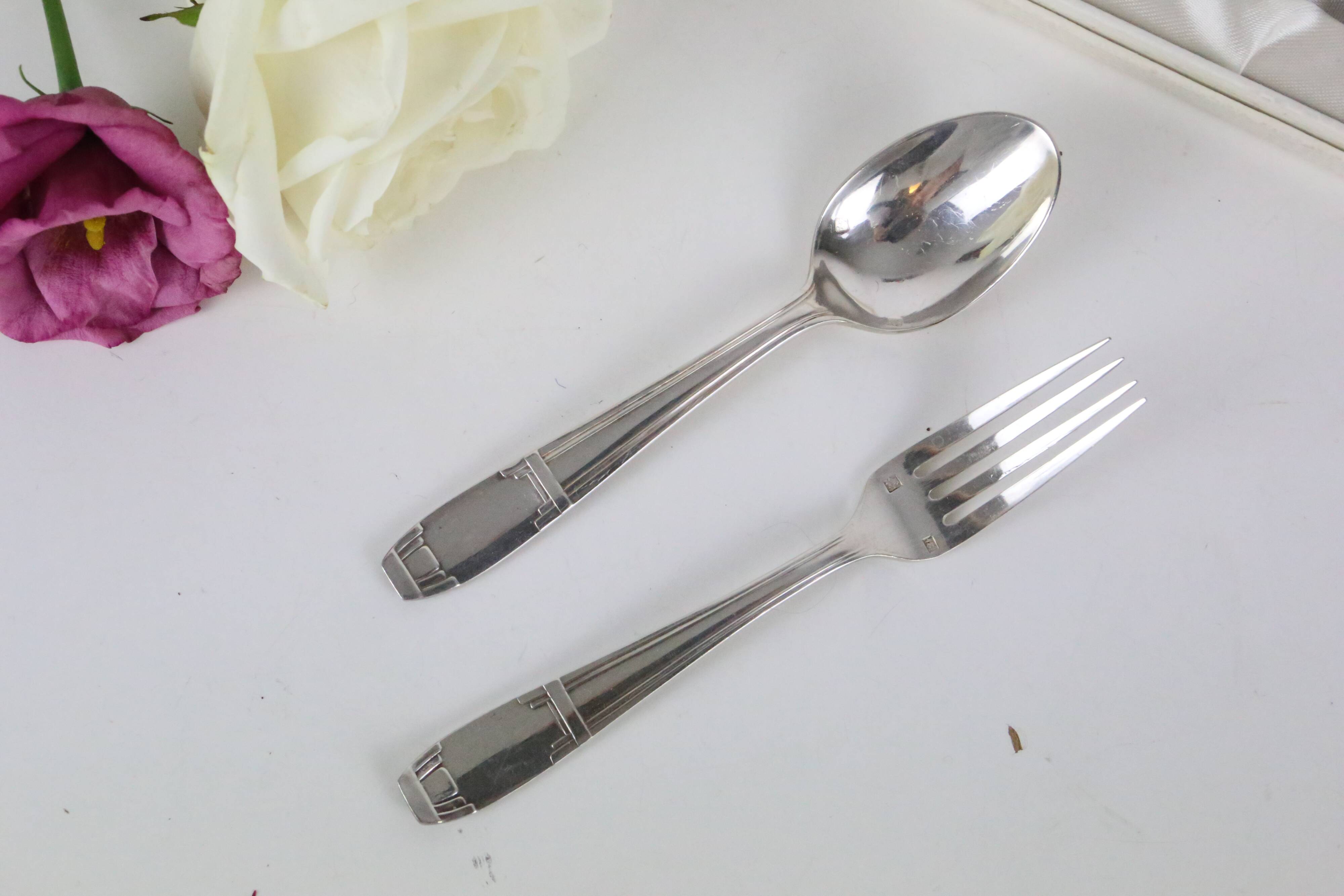 Silver metal cutlery set, vintage