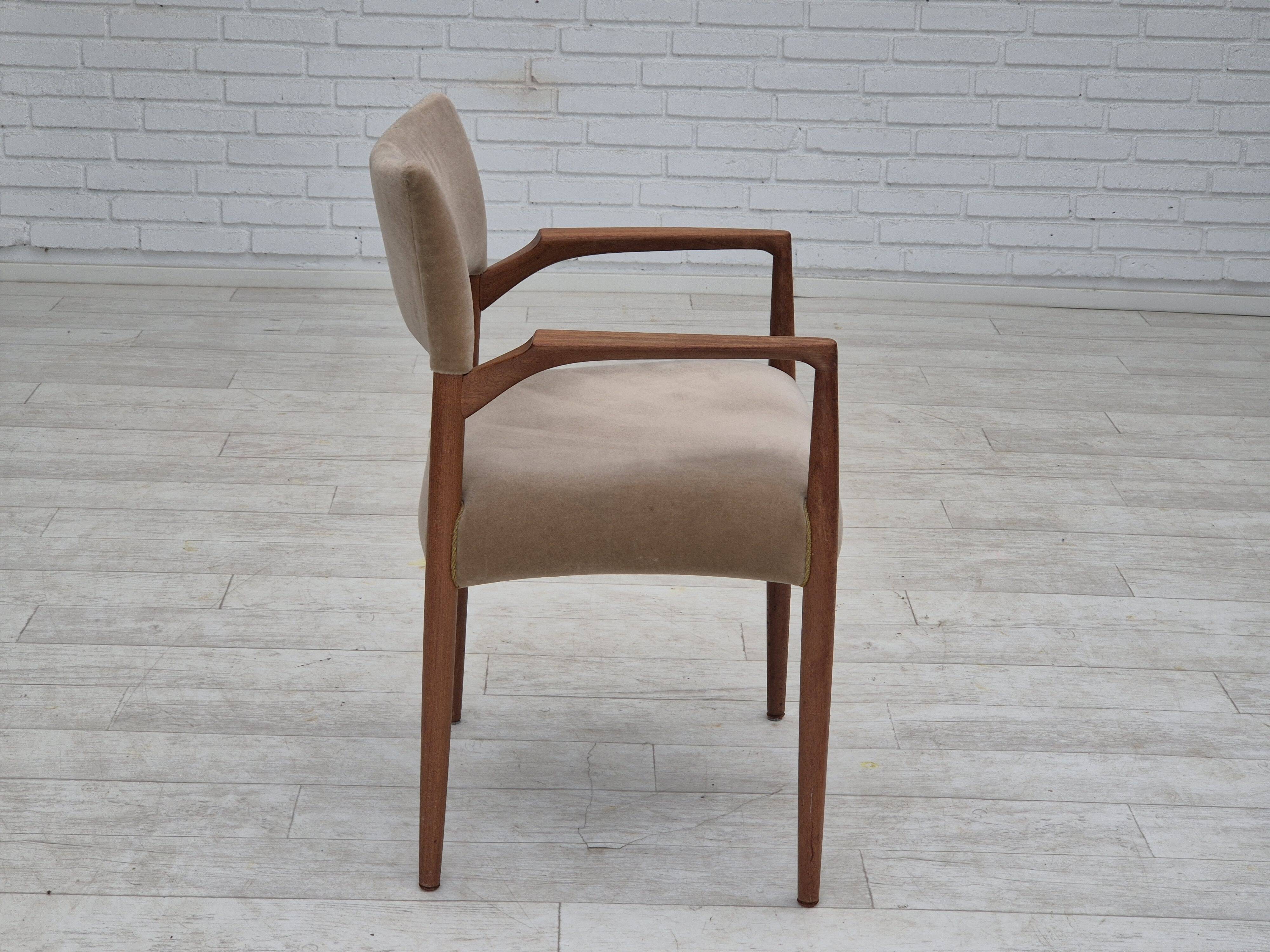 1960s, Danish chair, solid teak wood, furniture velour.