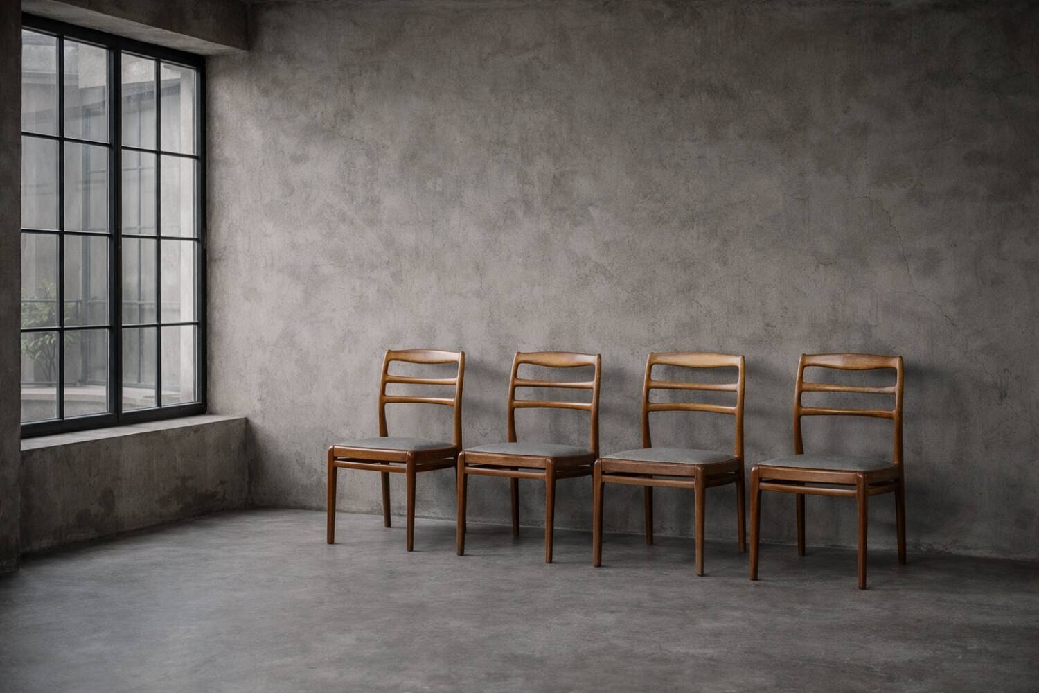 Vintage Mid-Century Danish Modern Elegant Teak & Grey Fabric Chairs, 1960s