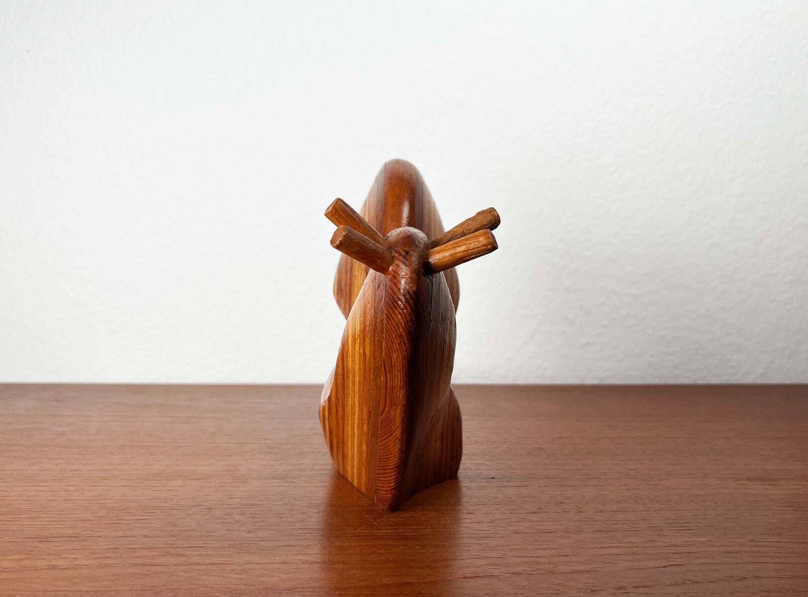 Large Danish carved wooden snail sculpture from the mid-century, 1960s.