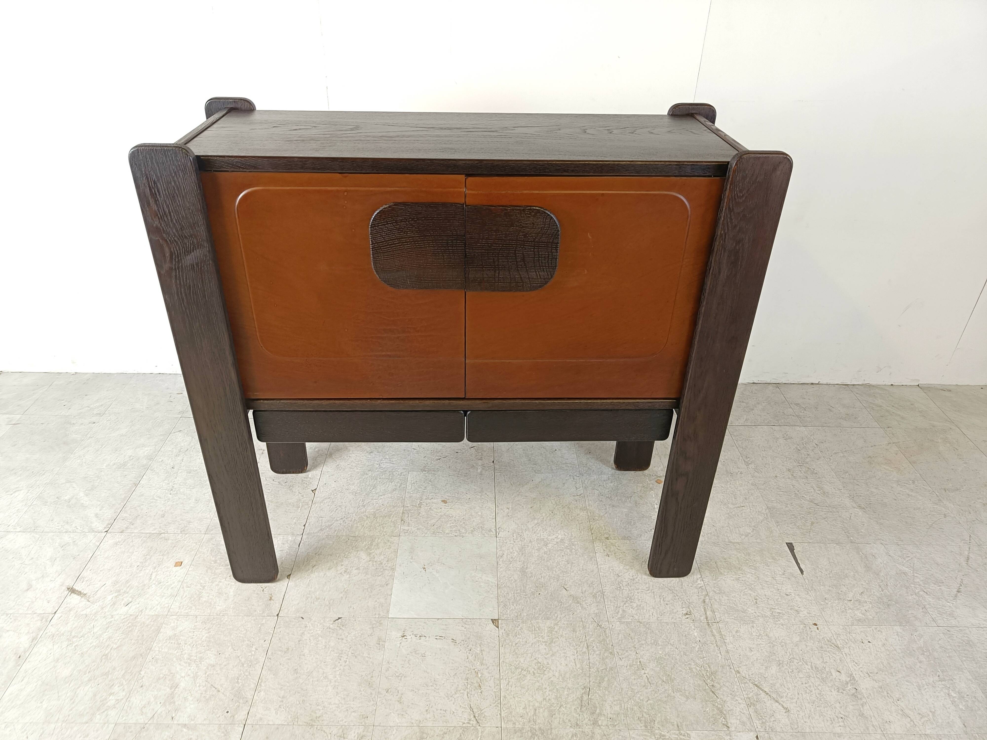 Vintage meather and wooden bar cabinet by Hi Plan, 1960s