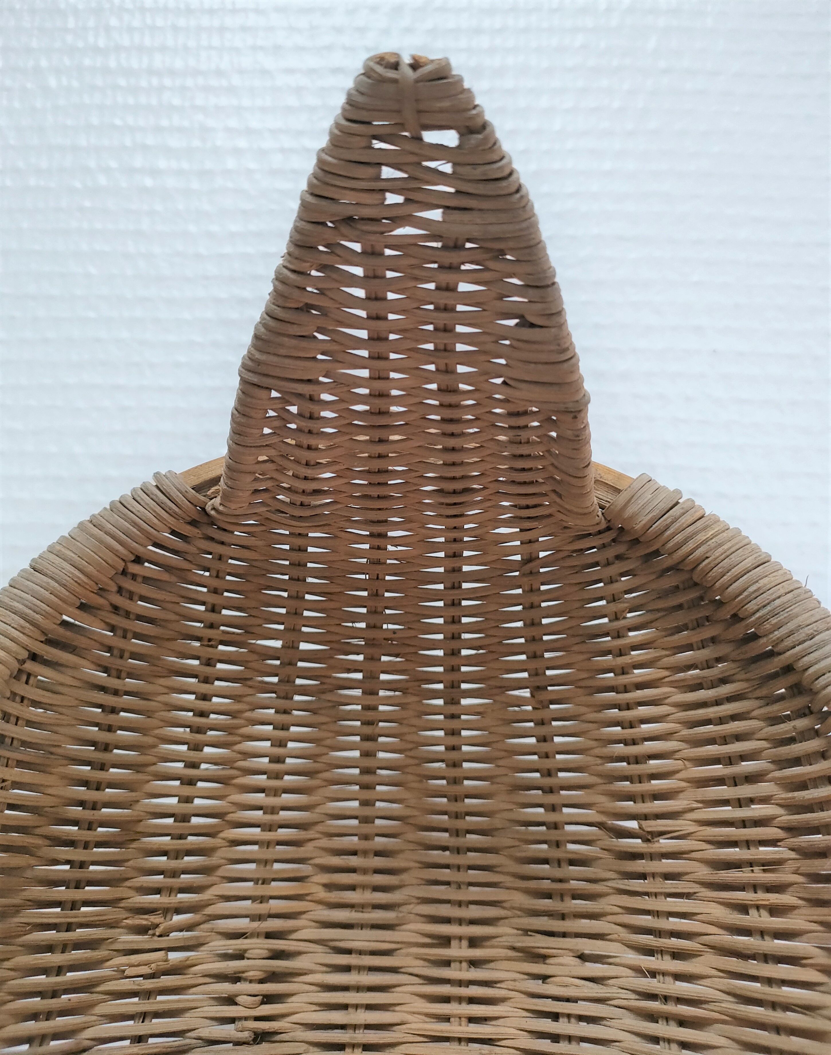Zoomorphic basket bird, wicker braided vintage