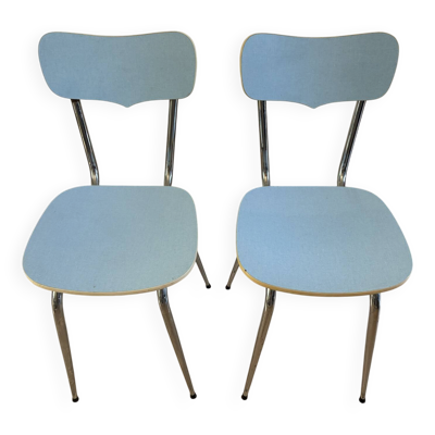 Paire de chaises vintage en Formica bleu ciel – années 50/60 Peugeot