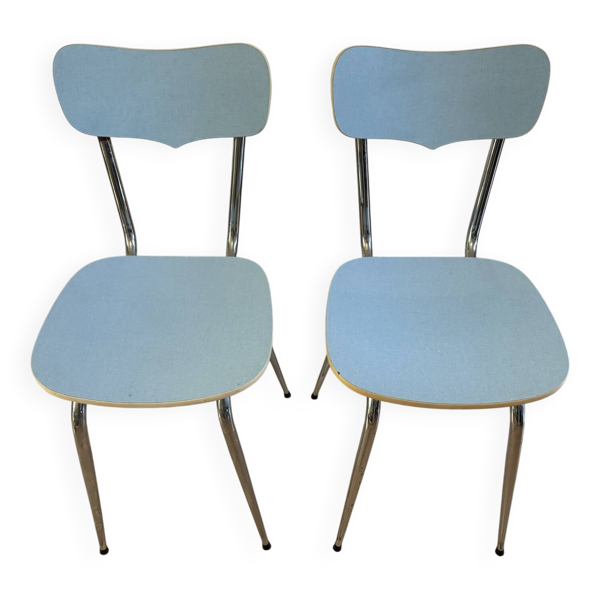 Paire de chaises vintage en Formica bleu ciel – années 50/60 Peugeot