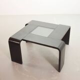 Square Black Lacquered Plywood Coffee Table with Smoked Glass Panel, 1970s