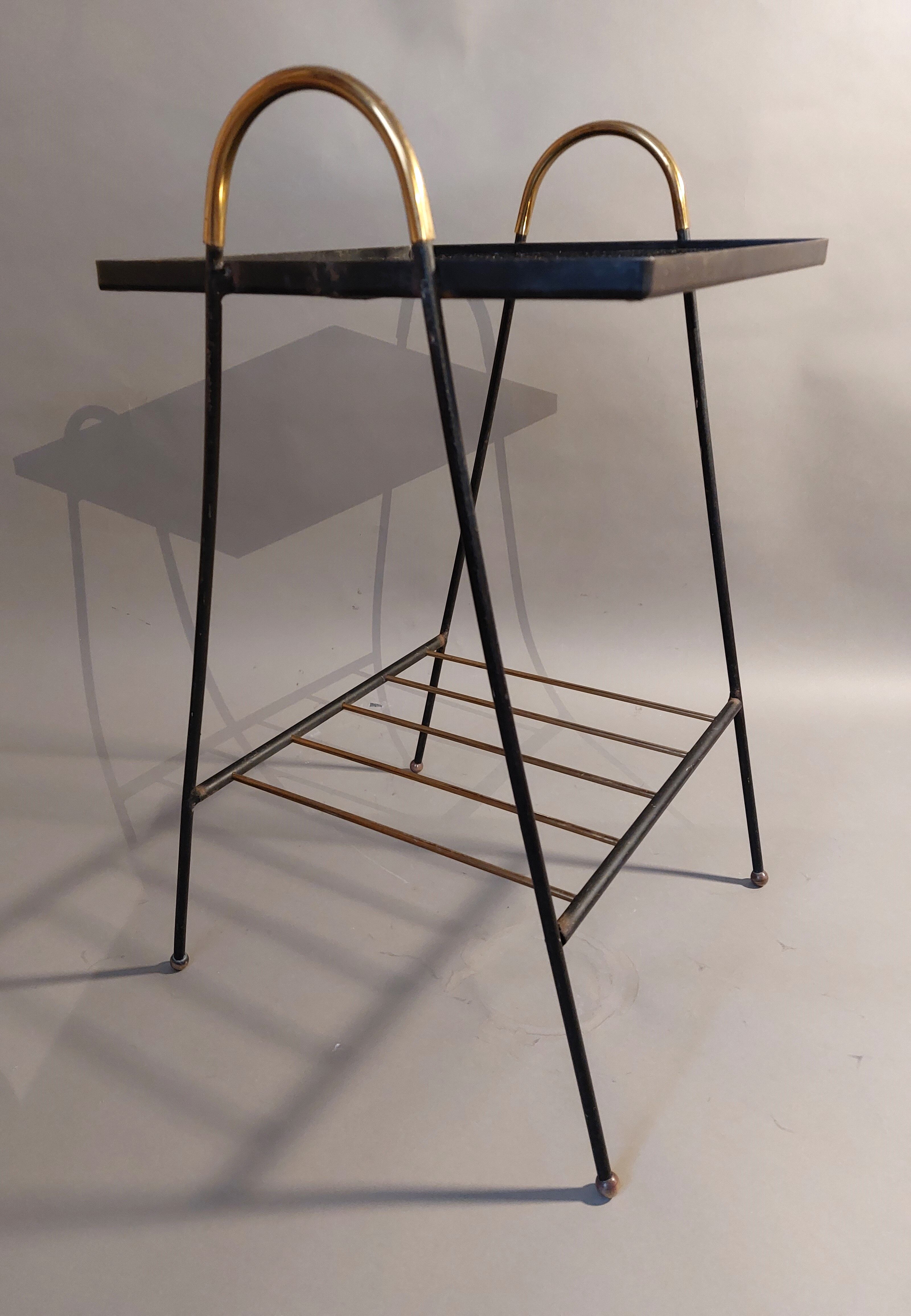 Bedside table black metal and gilded brass 1960.