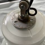 Vintage Holophane Suspension Chandelier from the 50s/60s, industrial style, transparent striated glass