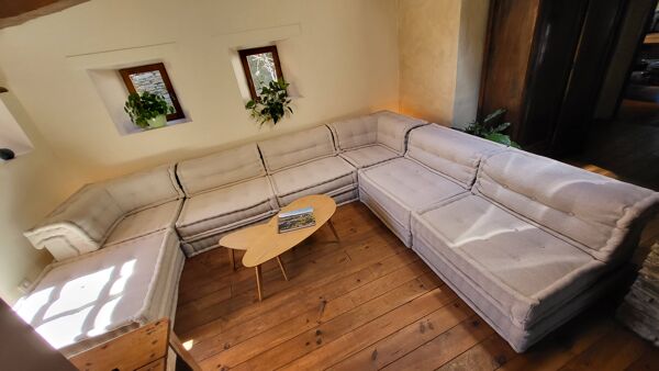 Canapé Mah Jong Roche Bobois beige par Hans Hopfer, ensemble de 7 modules