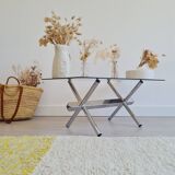 Table design basse chrome et verre fumé années 70