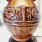 Large vintage table lamp in glazed ceramic, Oriental style 50s-60s.