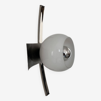 Vintage wall lamp, brushed chrome and opaline metal, France 1960s