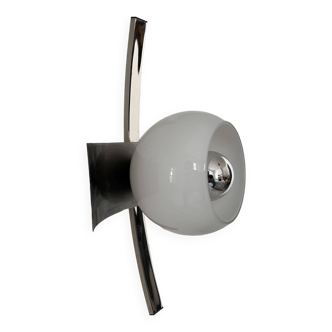 Vintage wall lamp, brushed chrome and opaline metal, France 1960s