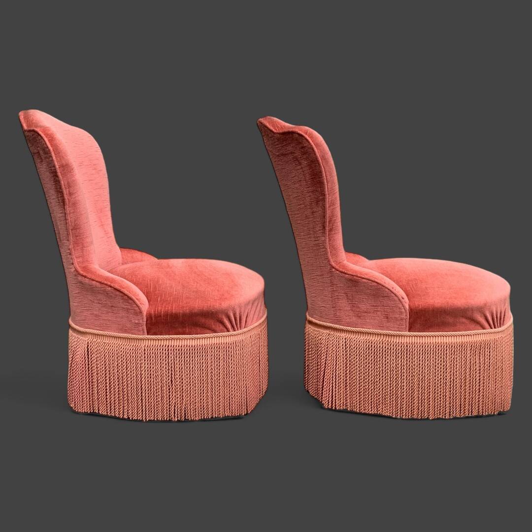 Pair of vintage pink velvet toad armchairs 1960