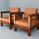 Pair of armchair era 1940 imitation aluminum leather of ostrich havana
