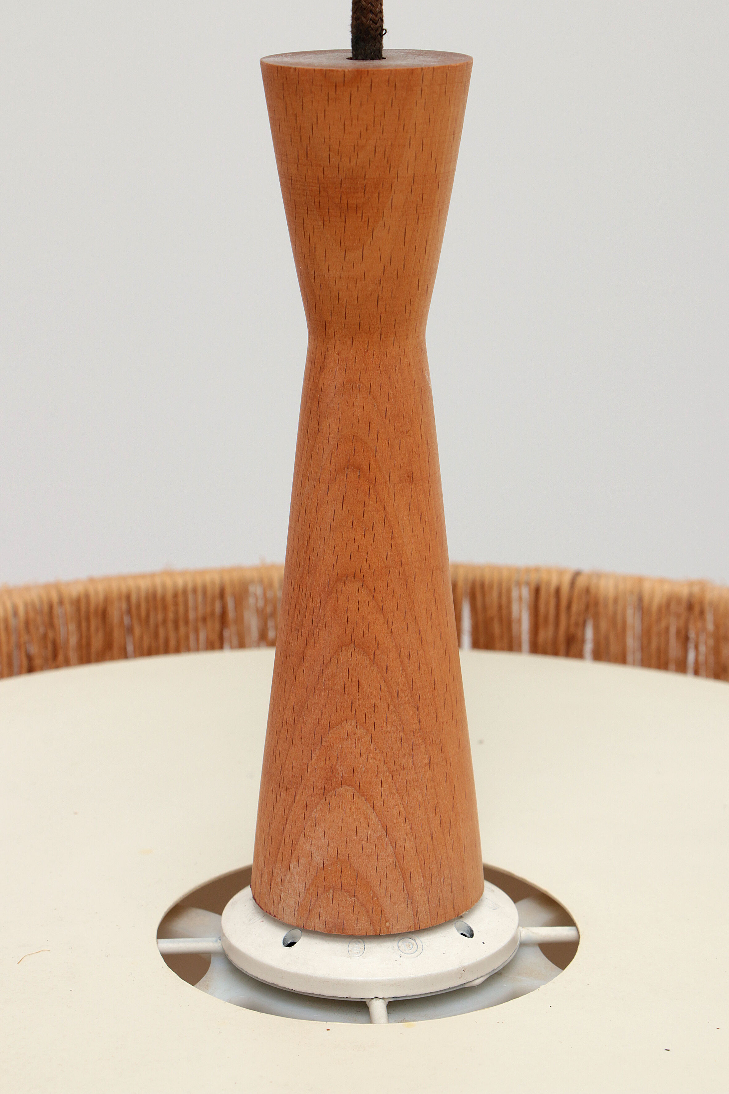 Vintage Temde Hanging Lamp with Teak and Raffia 1960s Germany.