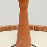 Vintage Temde Hanging Lamp with Teak and Raffia 1960s Germany.