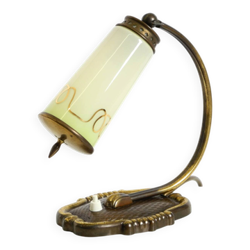 Beautiful, rare brass table lamp with glass shade | 1940s