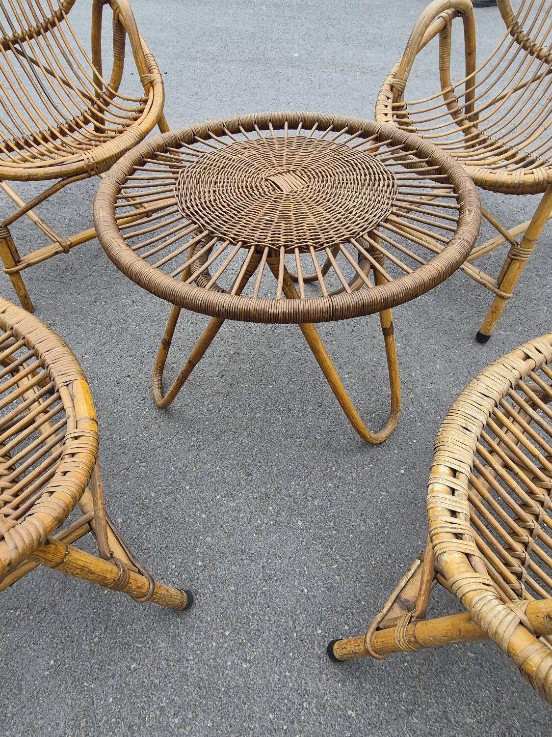 Vintage salon de jardin en rotin