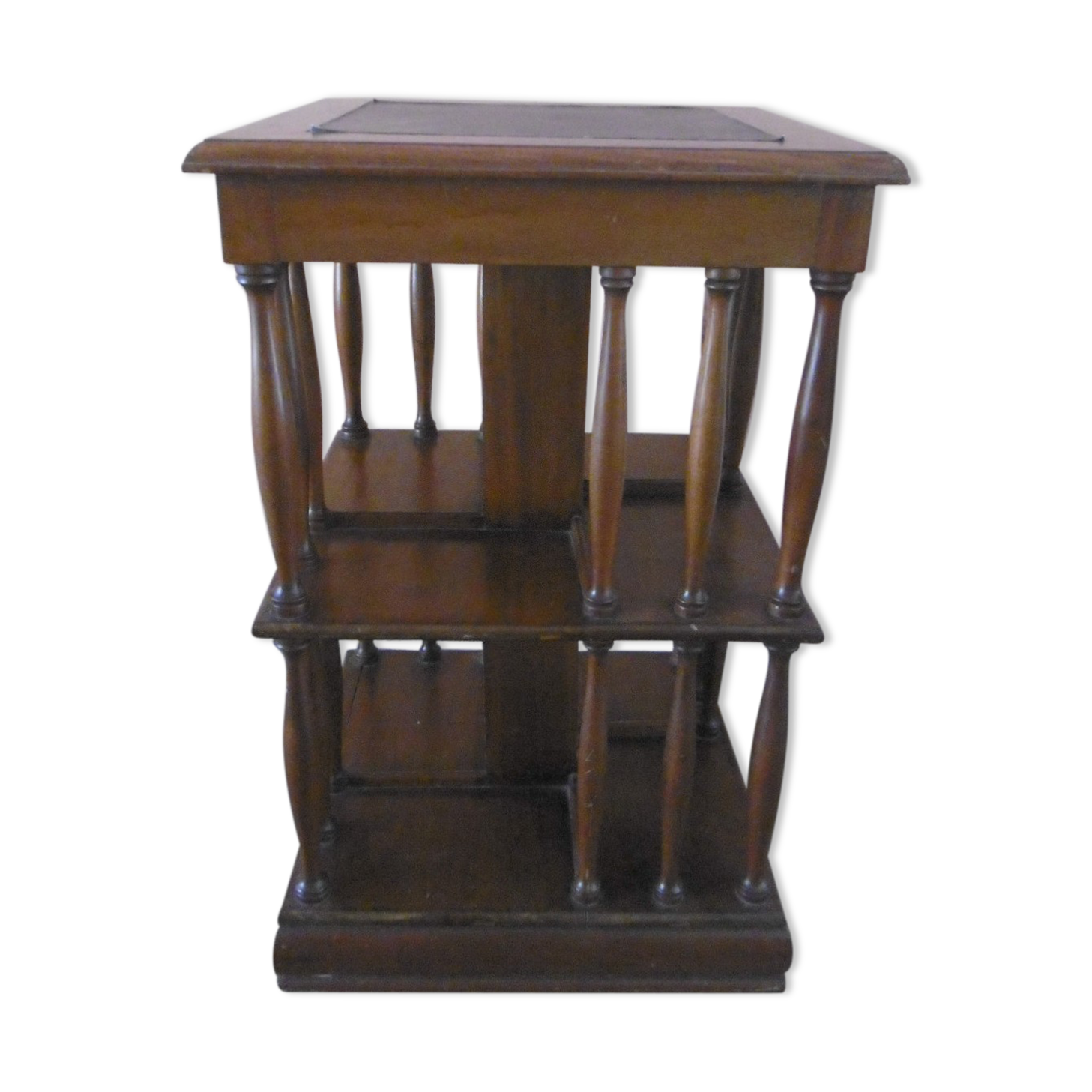 Mahogany rolling library with green leather top