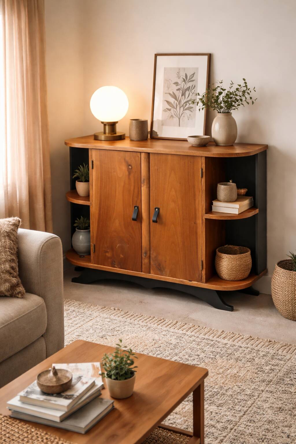 Small buffet or console in natural and black wood