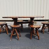Table and 6 brutalist stools 1970