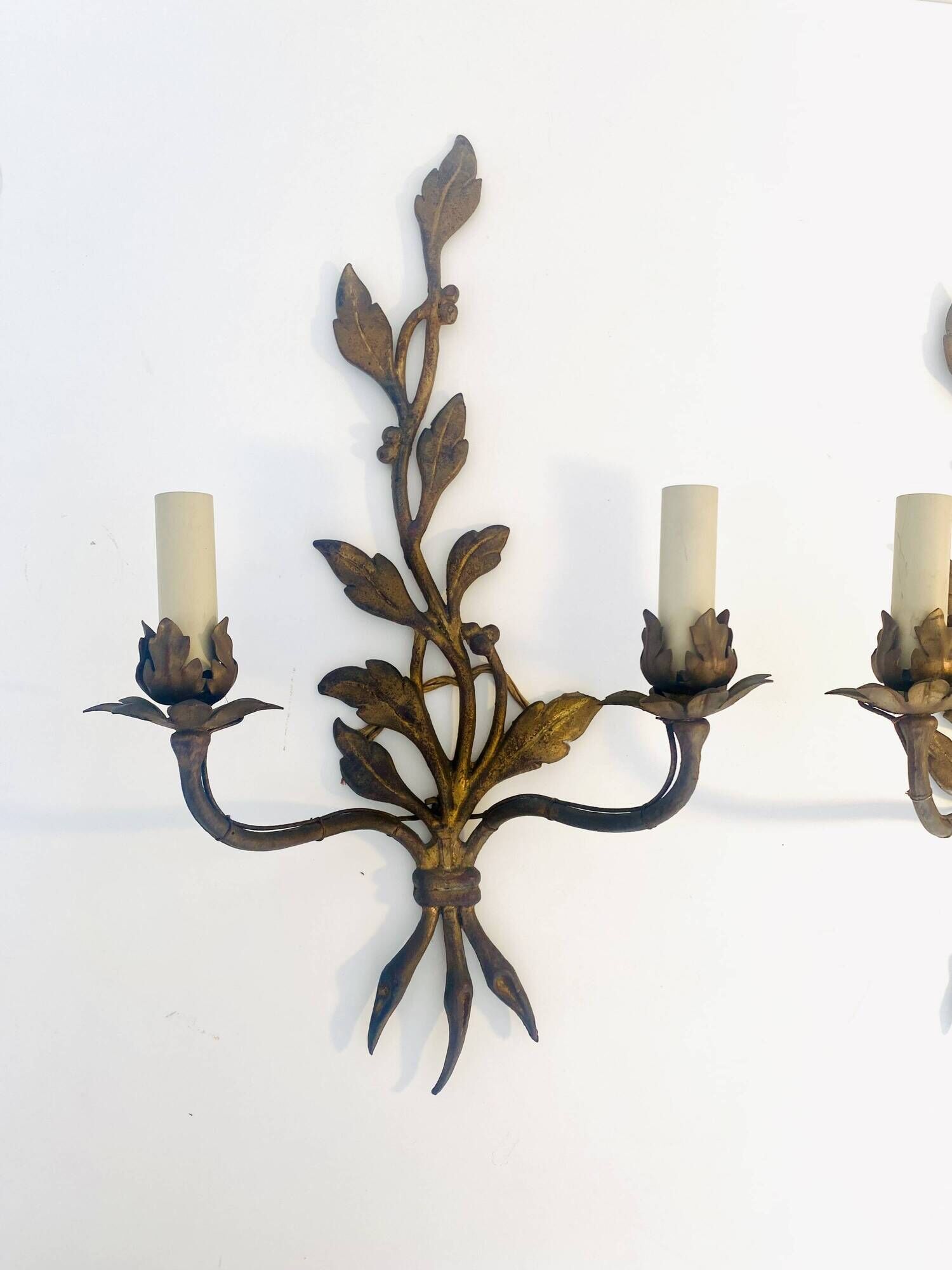 Pair of large wall sconces attributed to Maison Baguès, Paris, circa 1966.