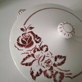 Digoin Sarreguemines Atlantic pattern tureen, deep red rose decoration