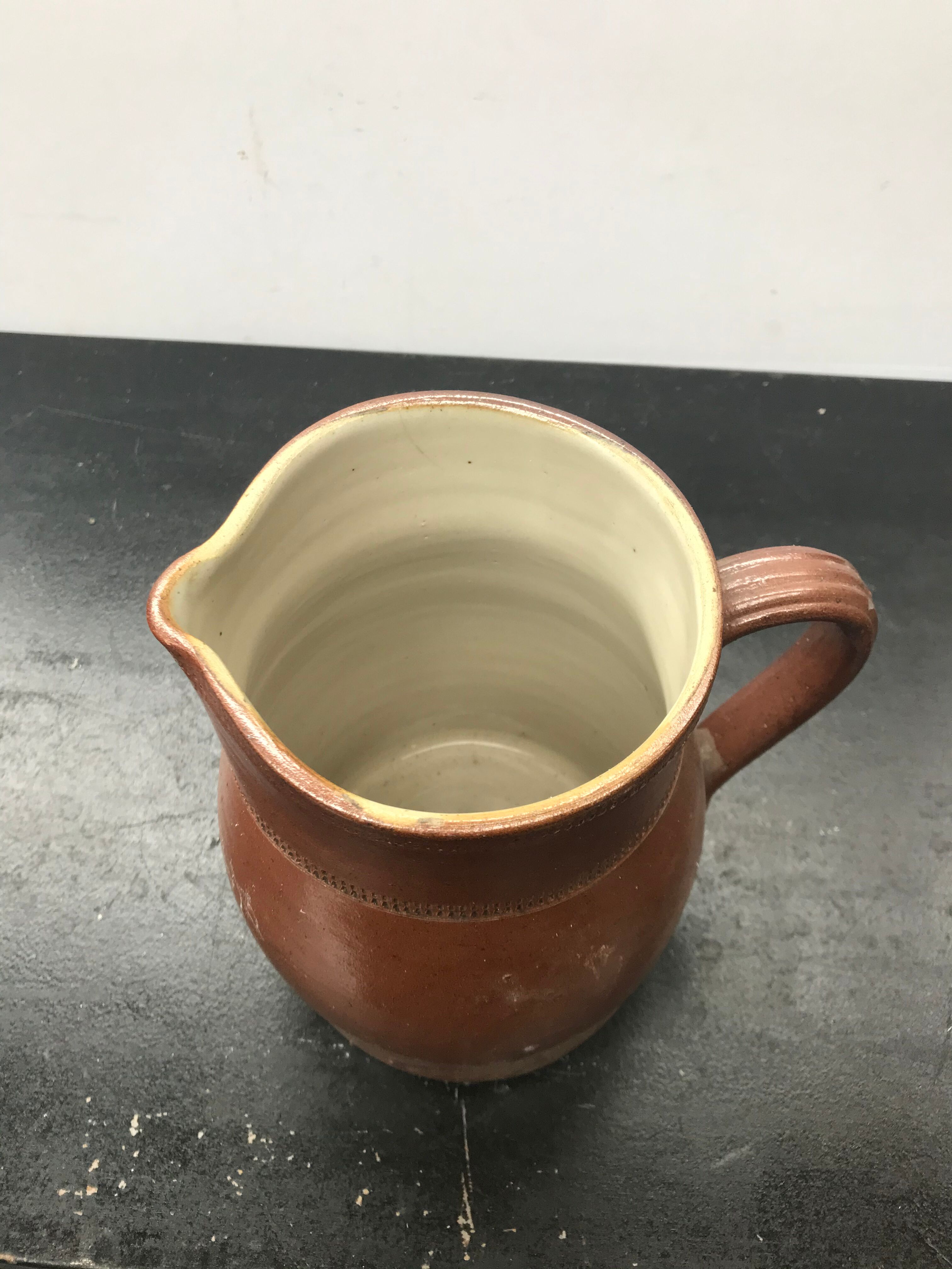 Former pitcher brown sandstone interior white 70s vintage