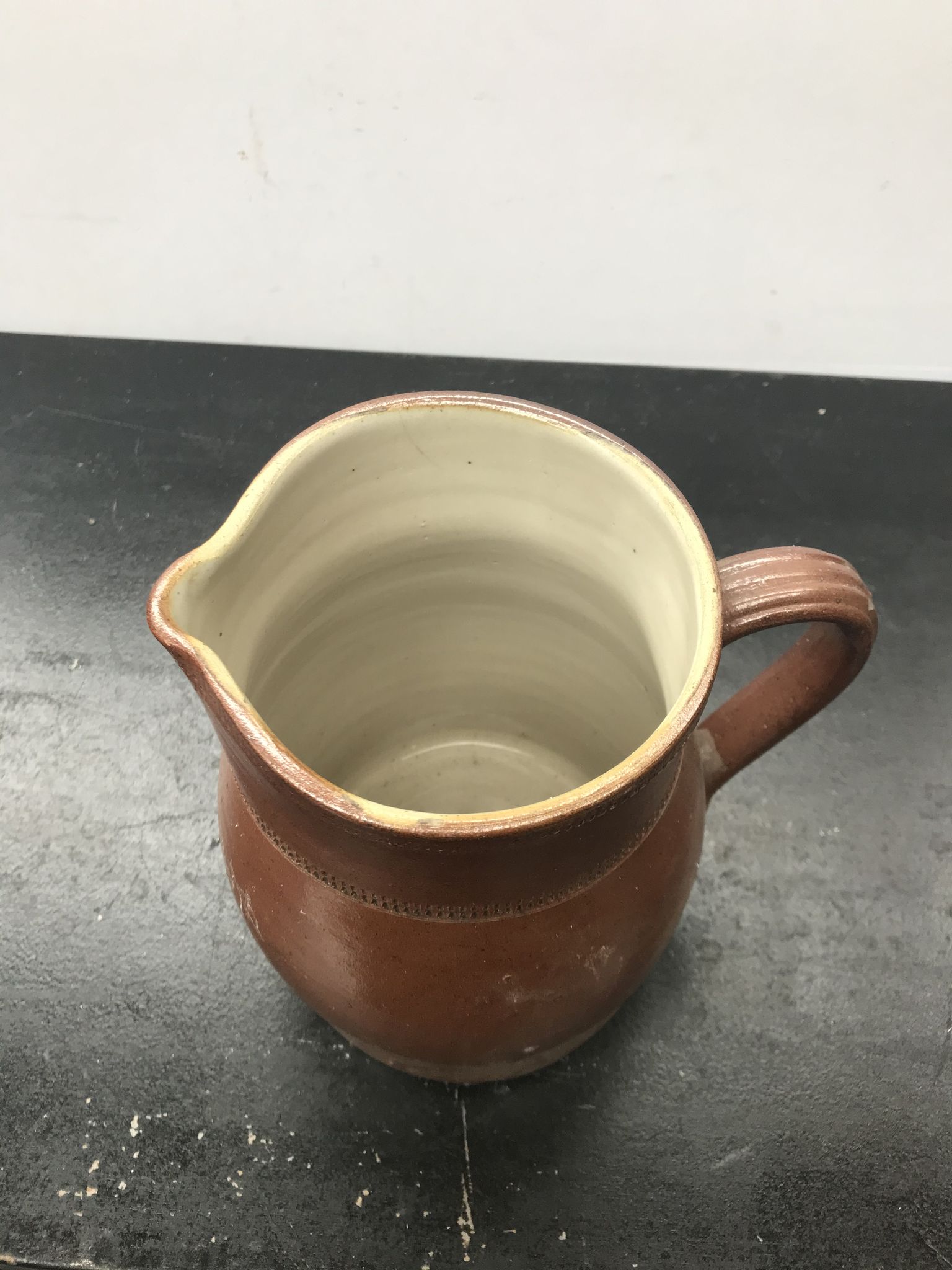 Former pitcher brown sandstone interior white 70s vintage