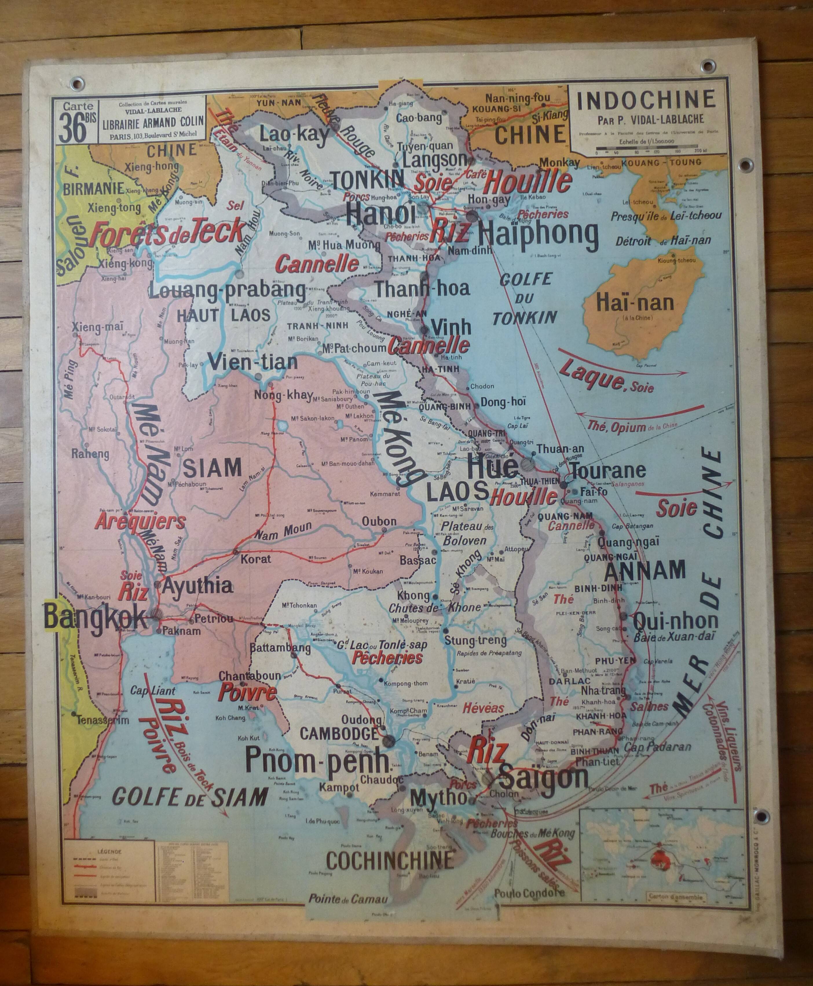 Old Madagascar / Indochina school map, ed. Vidal-Lablache 1930